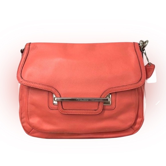 Coach Taylor Flap Shoulder Bag Coral Leather Silver Hardware K1394-F27481 EUC